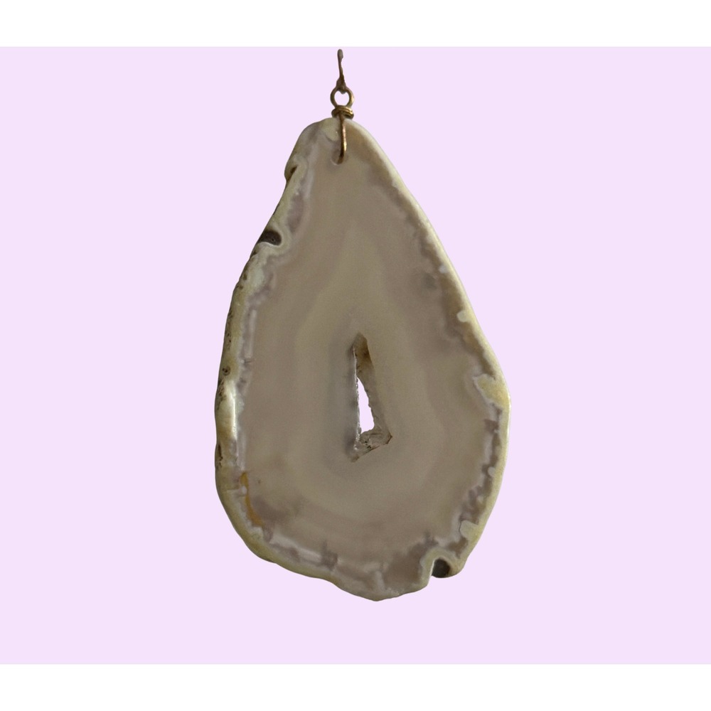 Vintage Grey Agate Slice Pendant Polished Drilled‎ Stone - Boho Style